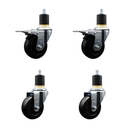 Service Caster 3.5'' Hard Rubber Swivel 1-7/8'' Expand Stem Caster Set 2 Total Lock Brakes, 4PK SCC-EXTTL20S3514-HRS-2-S-2-178